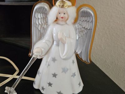 Vintage Glo-Lite Angel-Glo Illuminated Radiant-Ray Angel Figurine w/ Magic Wand & Box