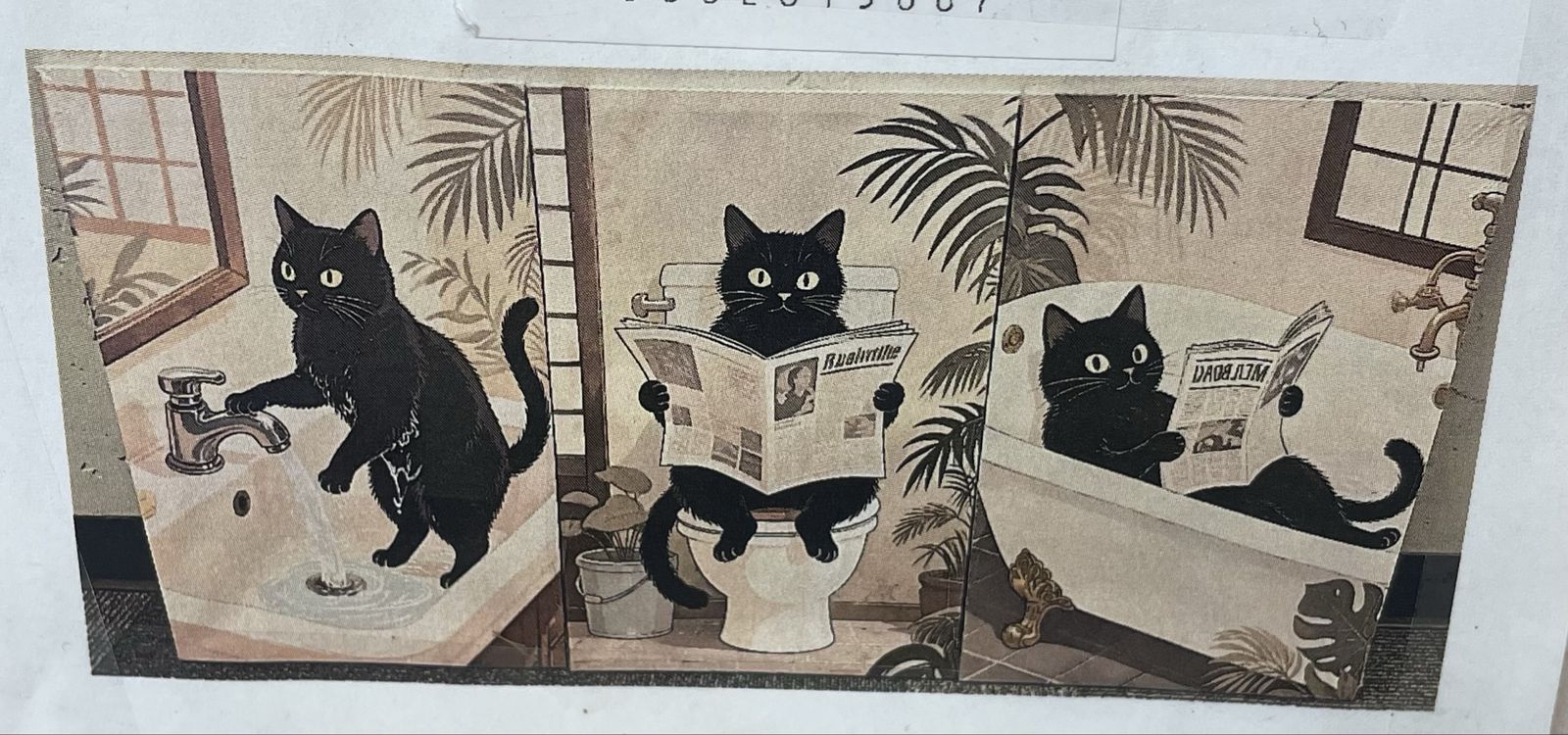 3 Set of Whimsical Cats in Bathroom Scene (16 X 24)