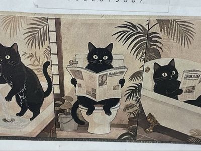 3 Set of Whimsical Cats in Bathroom Scene (16 X 24)