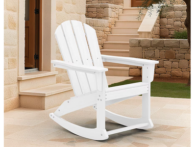 Brand New Patio Rocking Chair with Wide Armrest White HDPE Frame Rocking Chair with Slat Seat