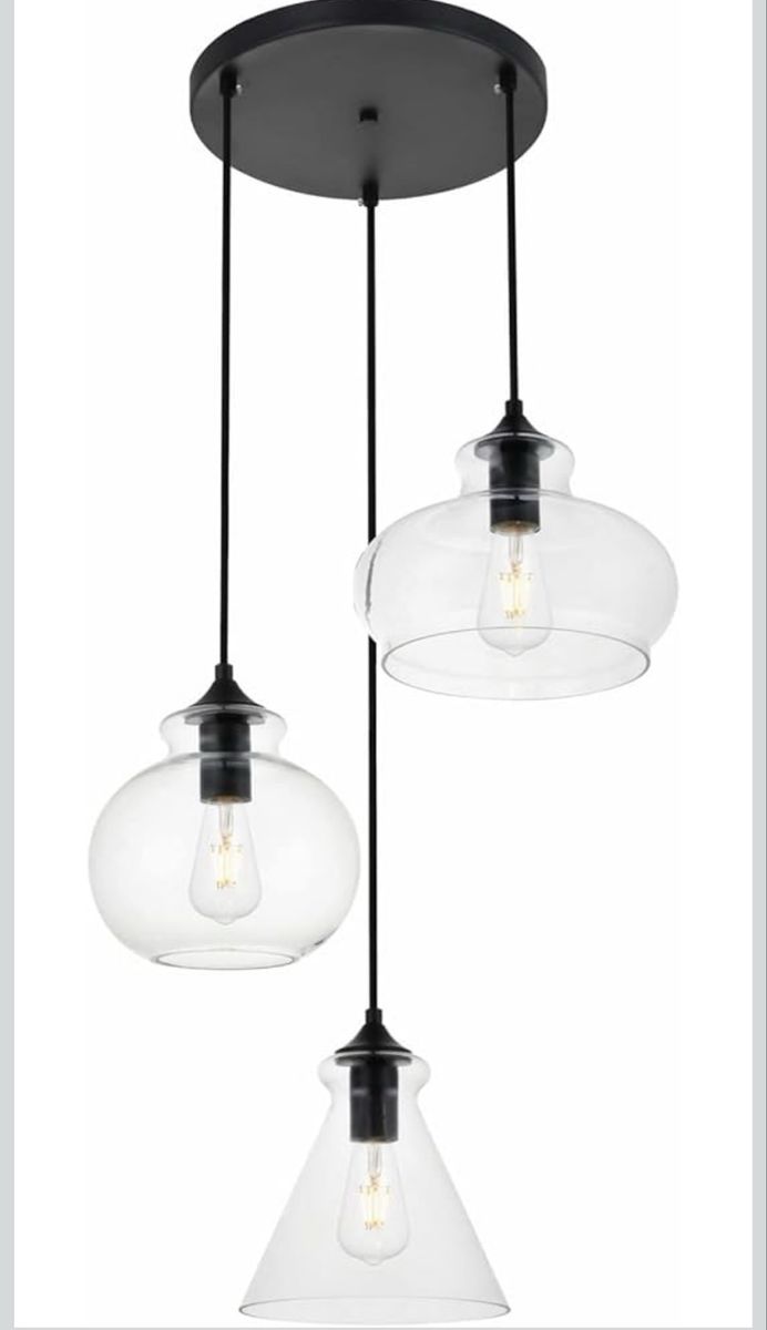 New- Living District 3-light Metal Pendant Black and Clear