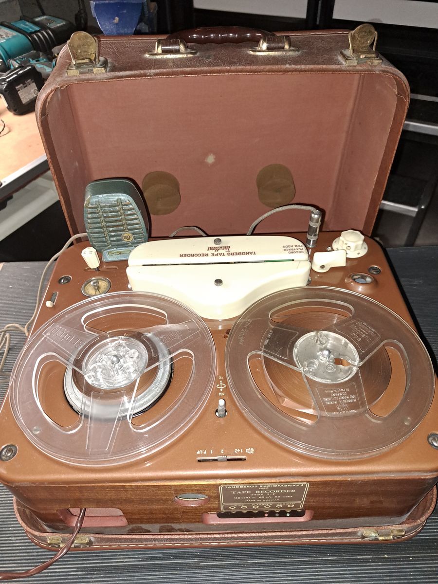 Vintage Tandberg Tape Recorder, Portable Reel-to-Reel, Brown Case, Model 2
