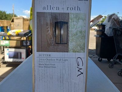 Allen + Roth Sutter 14-inch Outdoor Wall Light - Matte Black Finish, Clear Ribbed Glass