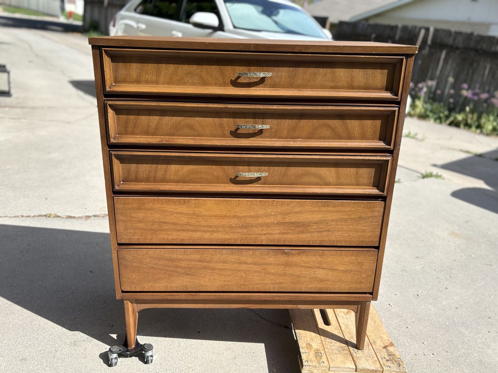 Beautiful Mid Century Modern tallboy dresser real wood top vintage MCM, bedroom, wooden
