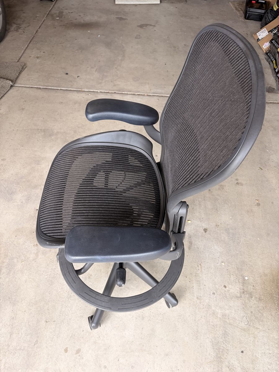 Herman Miller Aeron Drafting Stool - Black Mesh Ergonomic Office Chair with Foot Ring