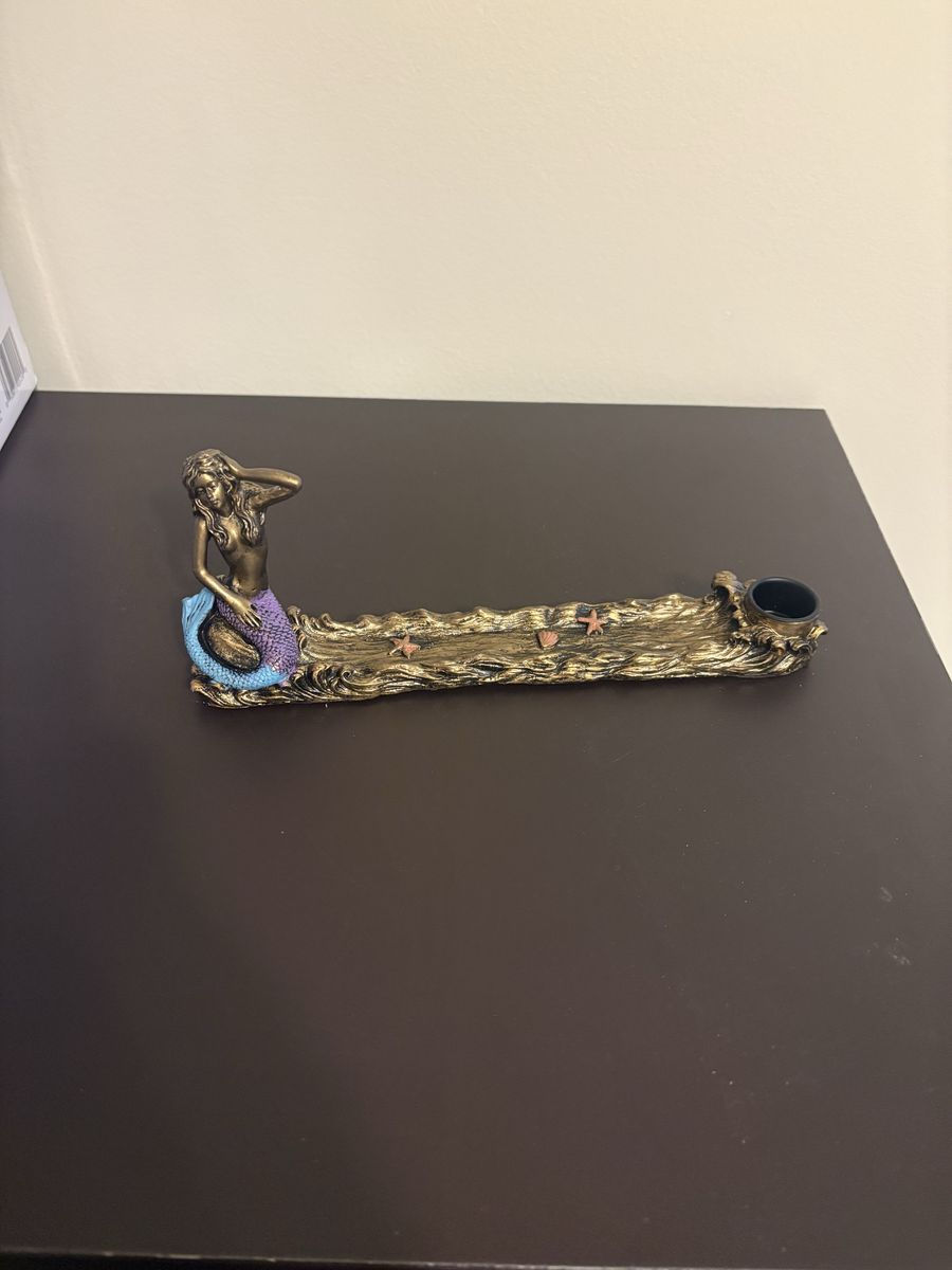 Antique Bronze Mermaid Statue Embellished Incense