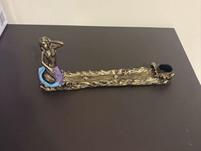 Antique Bronze Mermaid Statue Embellished Incense
