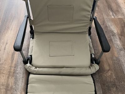 Blue and Tan Portable Folding Stadium Chair with Armrests and Storage