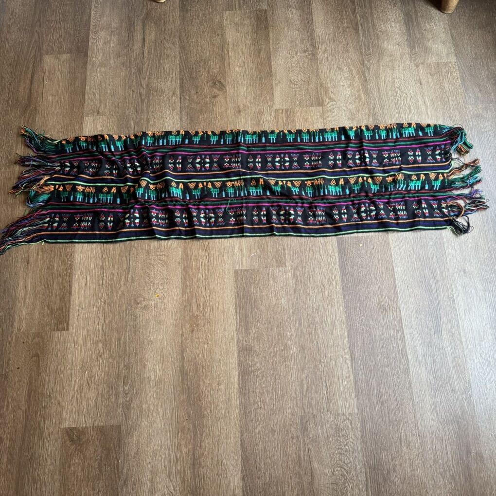 Mexican Rebozo Table Scarf w/ Animals & Stripes