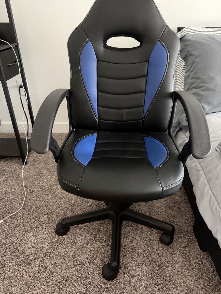 Black and Blue Ergonomic Swivel Gaming Office Chair with Lumbar Support and Wheels