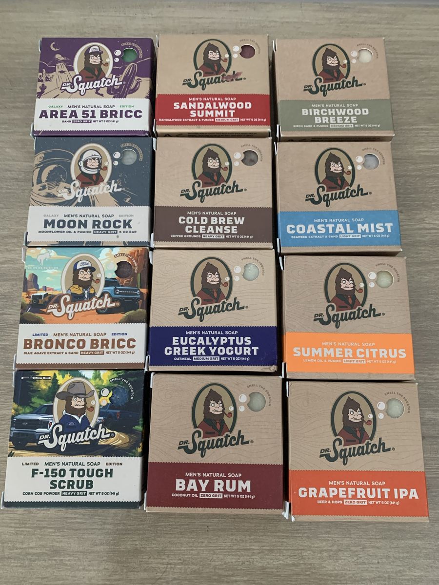 New Dr. Squatch Men's Natural Soap Bars - 12 Assorted Scents, Limited Editions