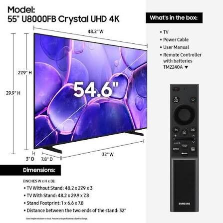 BRAND NEW - 55 in. SAMSUNG 4K HD SMART TV U8000FB