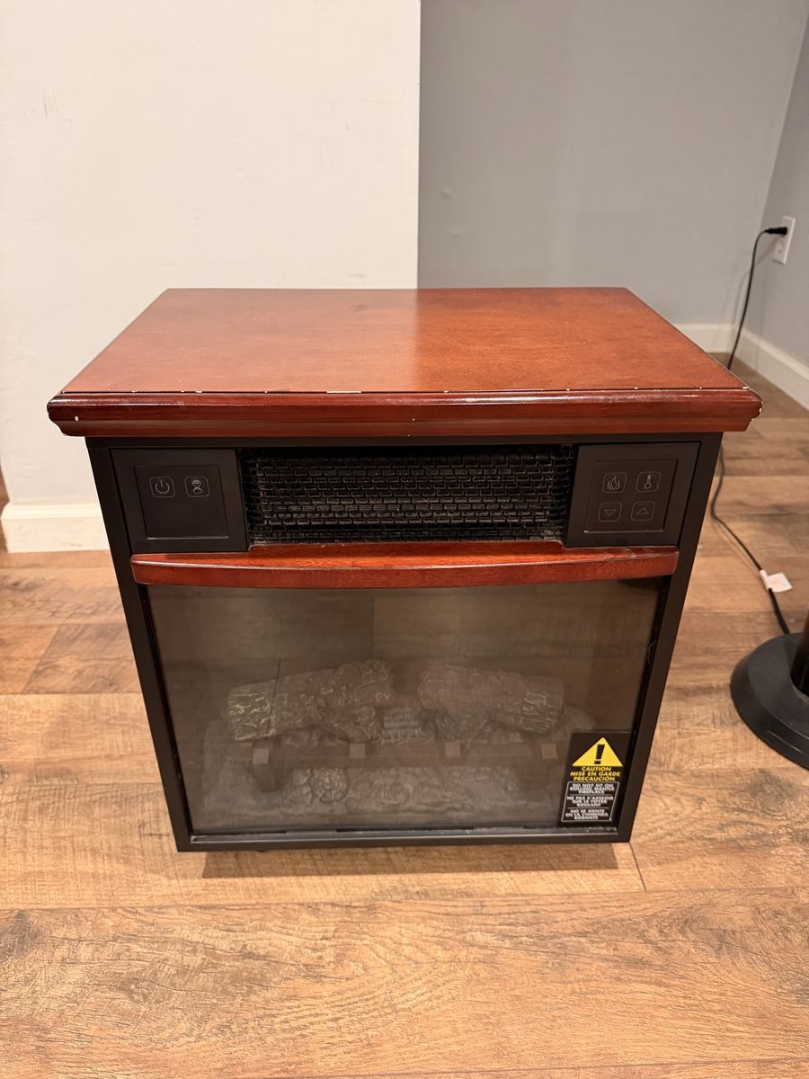 Electric Fireplace Stove Heater with Realistic Log Display and Wooden Top