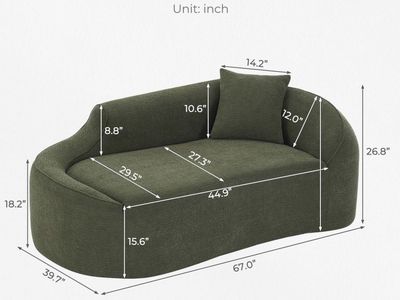 Modern Olive Green Upholstered Curved Chaise Lounge Chair with Matching Accent Pillow