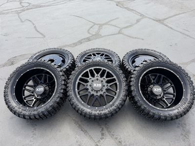 6 Dually DRW 24 inch XM 37x13.50r24 8x200 Ford F350 Ram 3500 wheels and tires Black 8 lug Cummins Powerstroke