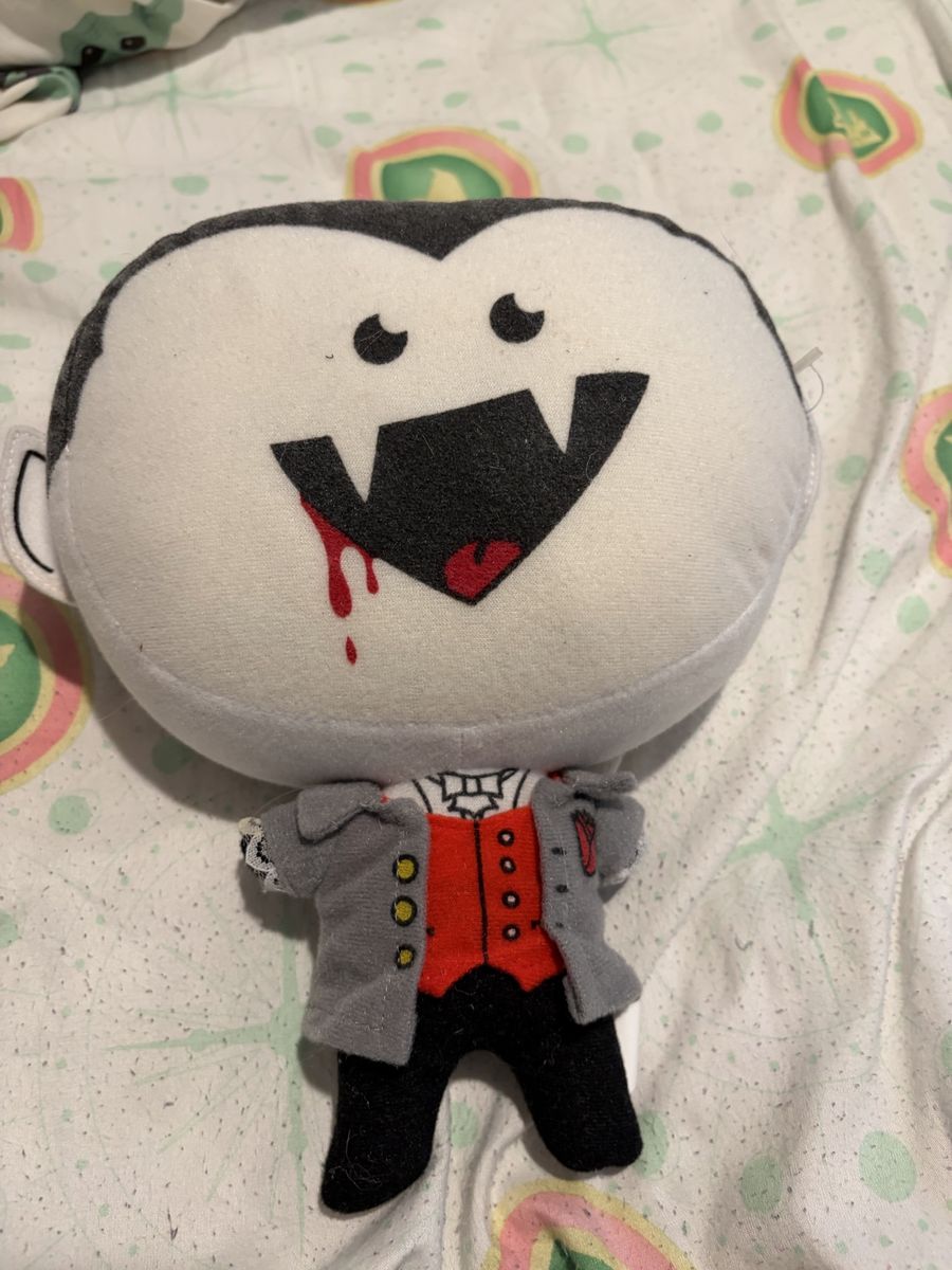 ThinkGeek Vampire Plush Toy Blood Drips Fangs Soft Stuffed Animal Black Red Gray