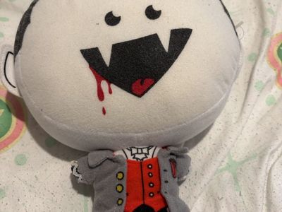 ThinkGeek Vampire Plush Toy Blood Drips Fangs Soft Stuffed Animal Black Red Gray