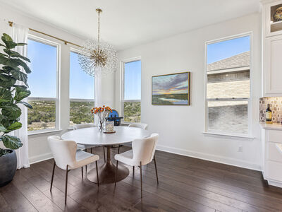 RH – Kitchen marble table + Arhaus – Kitchen table chairs (x4) Retail $7,395 | Sale $4,750