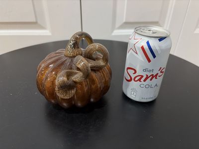 Sparkling Copper Glass Pumpkin with Gold Glitter Accents - Autumn Fall Decor