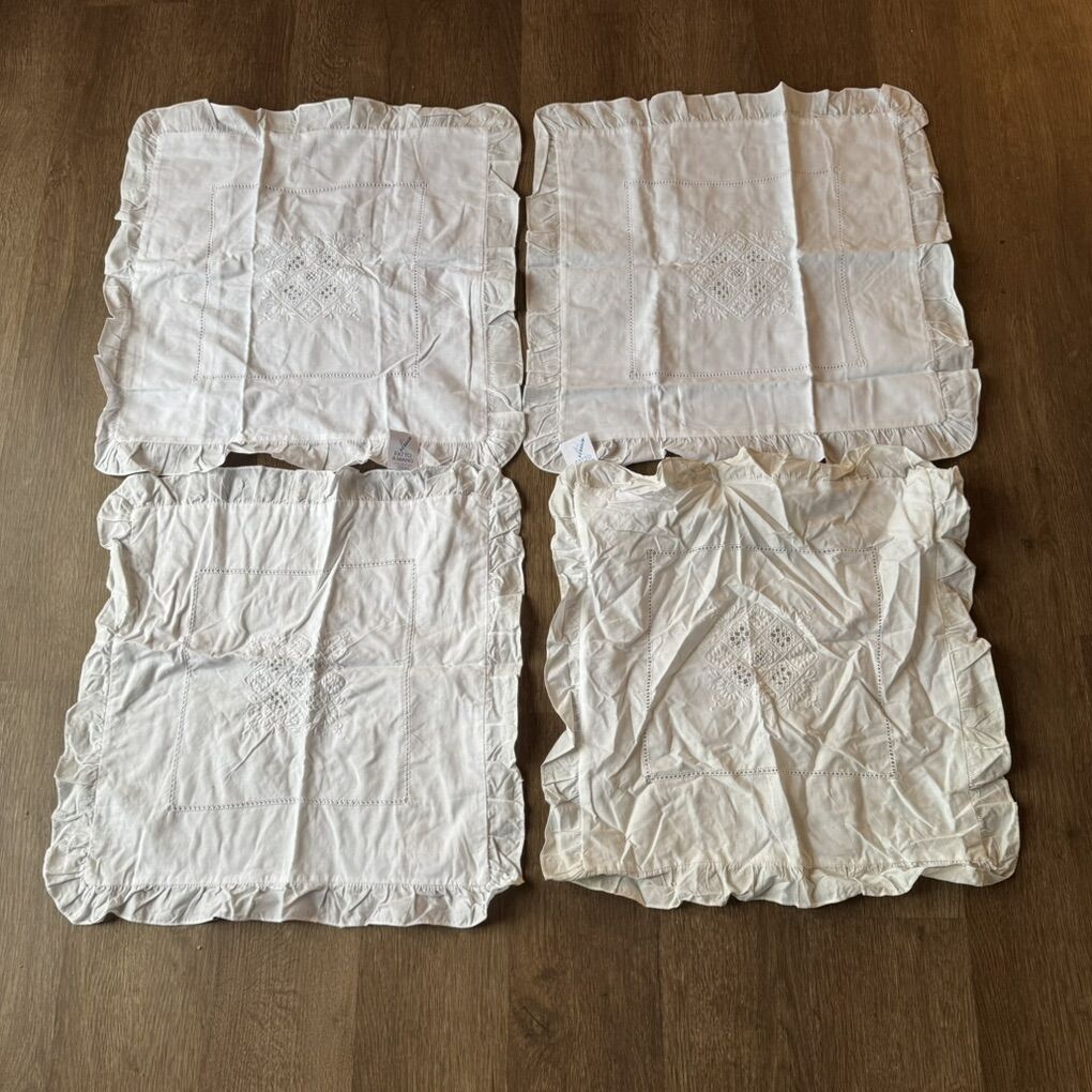 Italian Set of 4 Pillow Shams with Lace & Ruffles