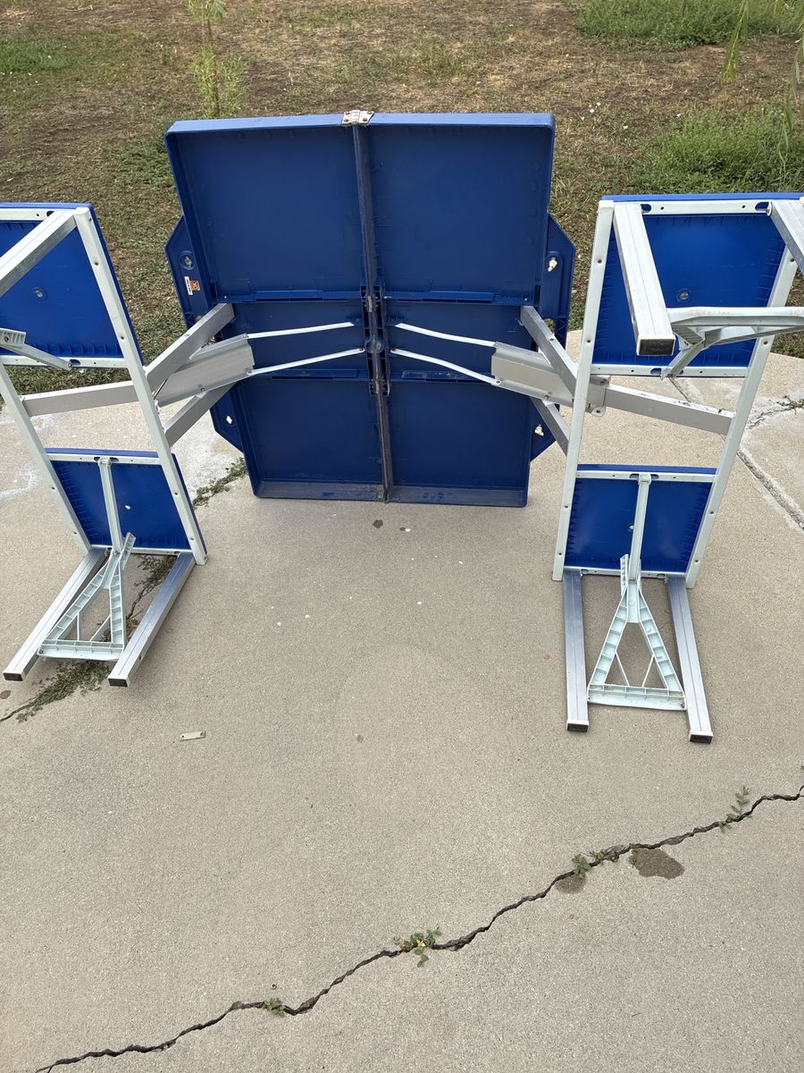 Blue Folding Picnic Table with Attached Benches