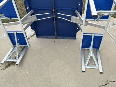 Blue Folding Picnic Table with Attached Benches
