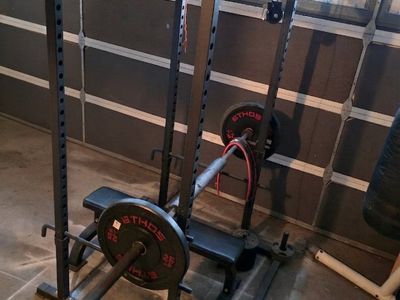 Power Rack, Bench, Barbell, Bumper plates, Squat rack