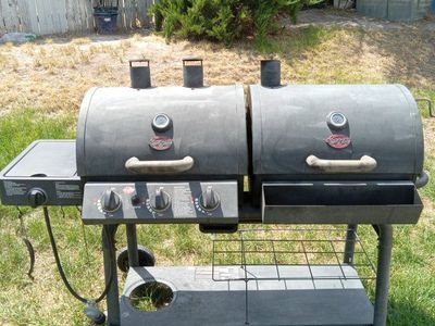 Char-Griller Dual Function Gas & Charcoal Grill with Side Burner and Cover