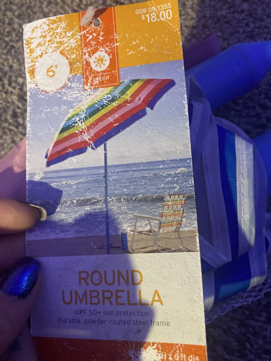 Target Decor 6ft Round Beach Umbrella Rainbow UPF 50+ Sun Protection
