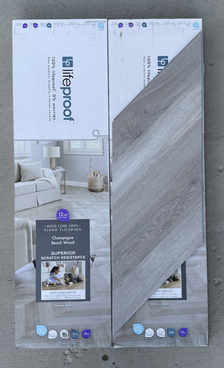 Lifeproof Chevron Champagne Beach Wood LVP Flooring