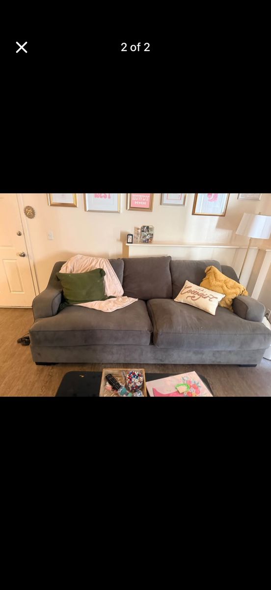 Gray Fabric Sofa with Deep Cushion Seating