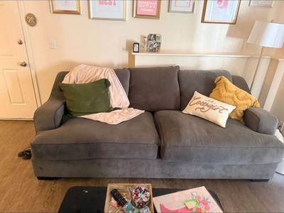 Gray Fabric Sofa with Deep Cushion Seating