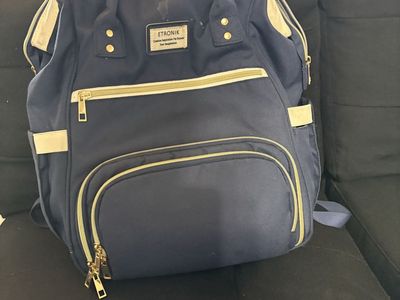Navy Blue Baby Diaper Backpack with Insulated Pockets