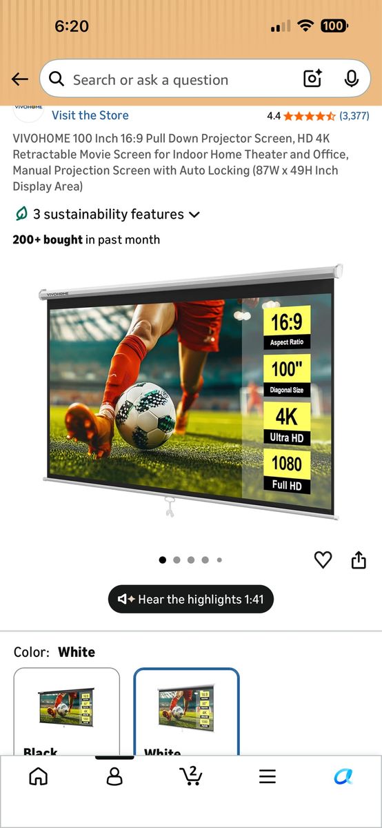 100 inch projector screen