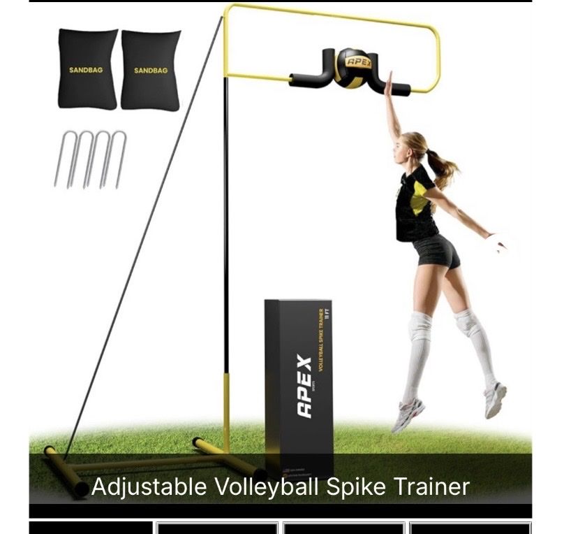 APEX Sports Adjustable Volleyball Spike Trainer - Solo Practice Aid (6-11 ft Height)