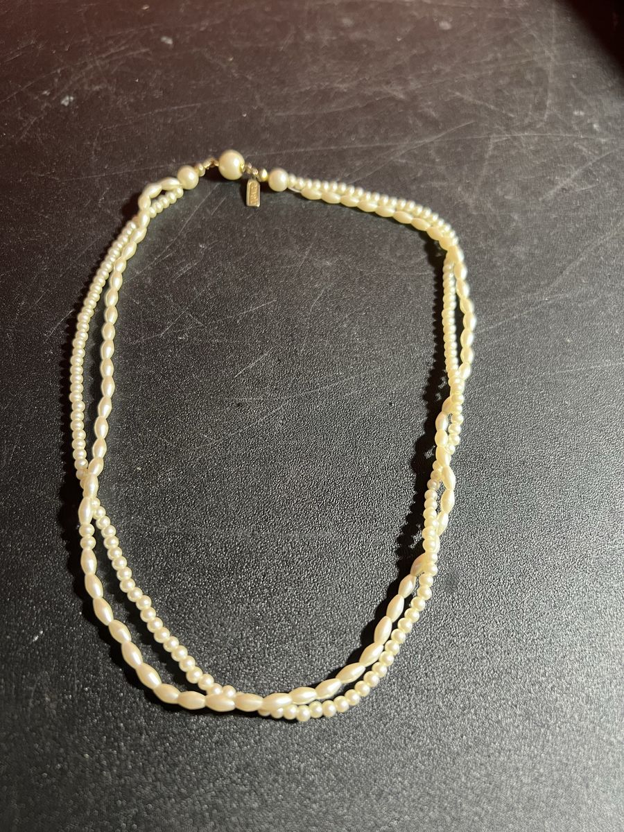 Marvella Two-Strand Ivory Faux Pearl Beaded Necklace - Vintage Style, 16 inch length