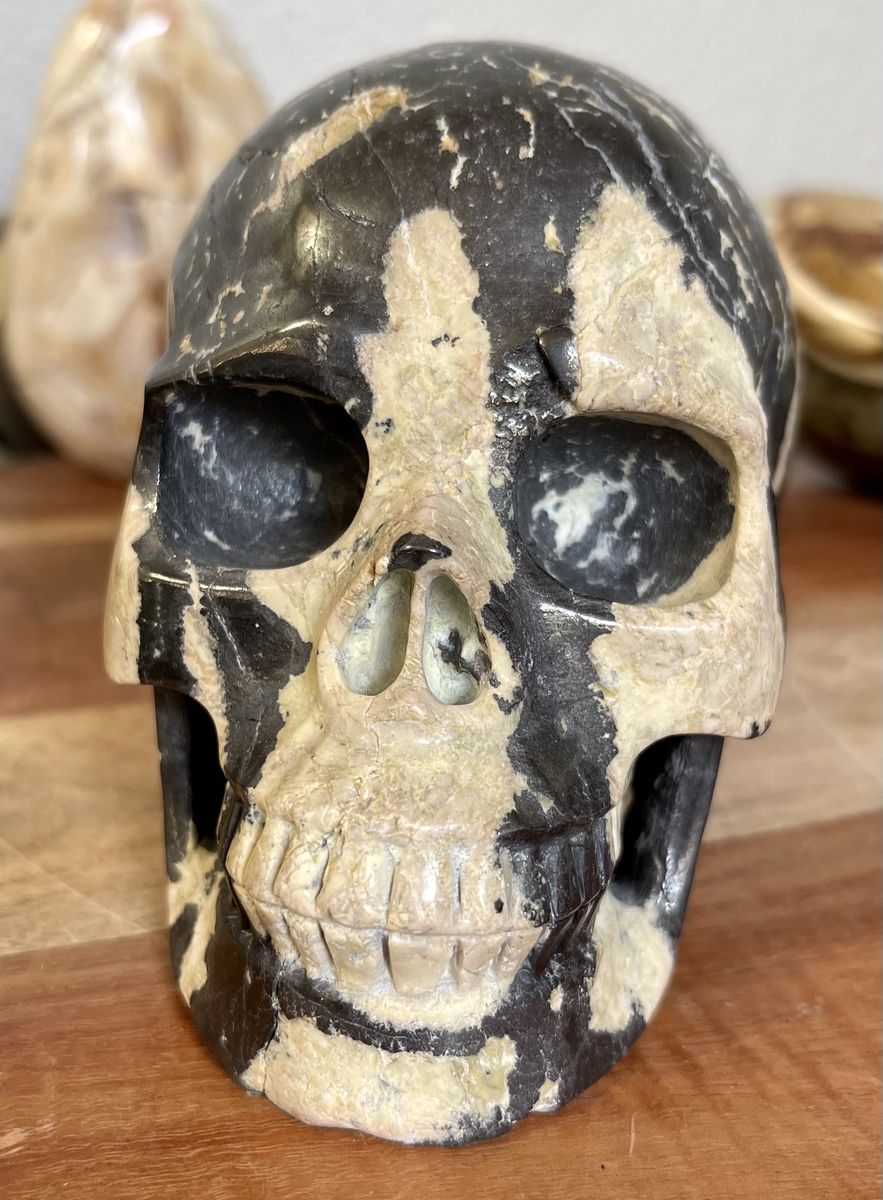NEW Crystal 5" SKULL HEMATITE Protection Flashy Stone Home Decor Decoration Figurine Statue Collectible