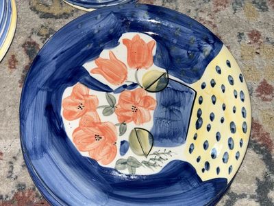 Gibson Housewares Blue & Orange Floral Dinnerware Set - 4 Bowls & 5 Dessert Plates