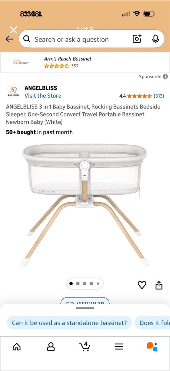 ANGELBLISS 3-in-1 Baby Bassinet: Rocking, Bedside Sleeper, Portable Travel Crib - White