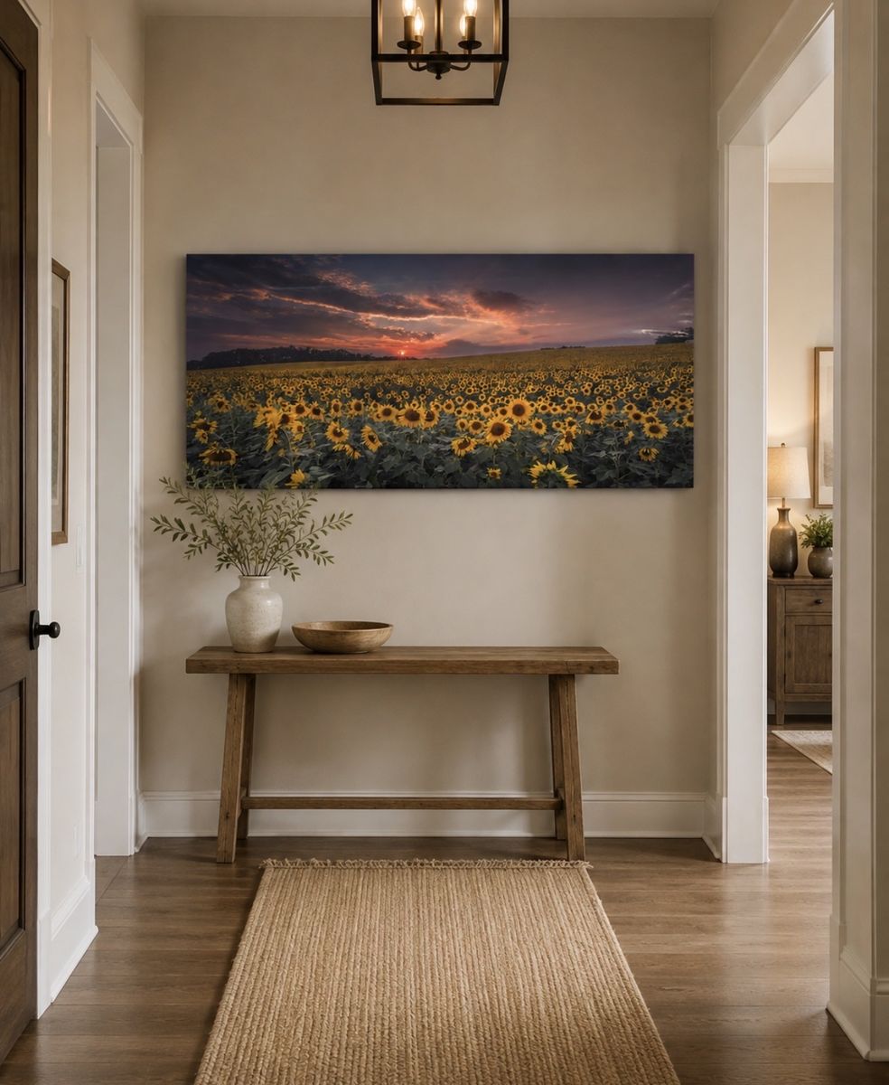 NEW 15x32 Panoramic Sunset Sunflower Field Canvas Wall Art