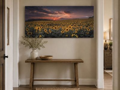 NEW 15x32 Panoramic Sunset Sunflower Field Canvas Wall Art
