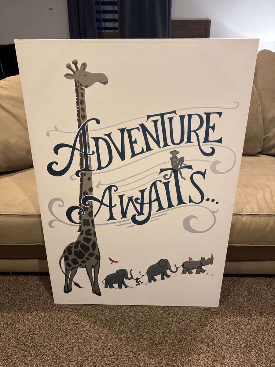 Adventure Awaits Giraffe Elephant Rhino Canvas Wall Art Decor Nursery Kids Room