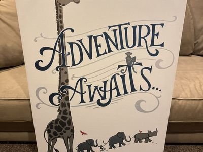 Adventure Awaits Giraffe Elephant Rhino Canvas Wall Art Decor Nursery Kids Room