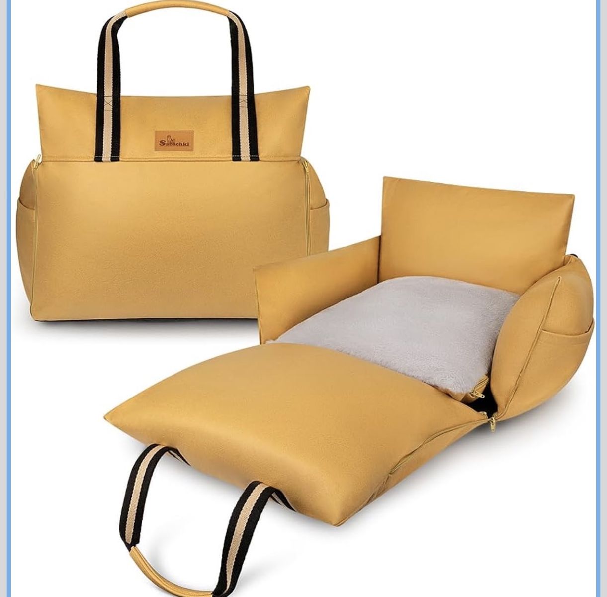 New. Sabachki Luxury 2-in-1 Dog Booster Car Seat and Carrier Bed - Yellow Gold