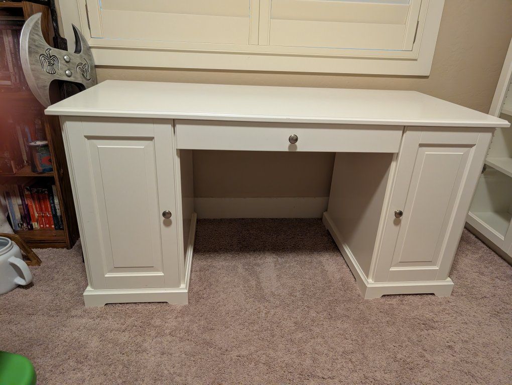 White Wooden IKEA Desk and Bed Frame
