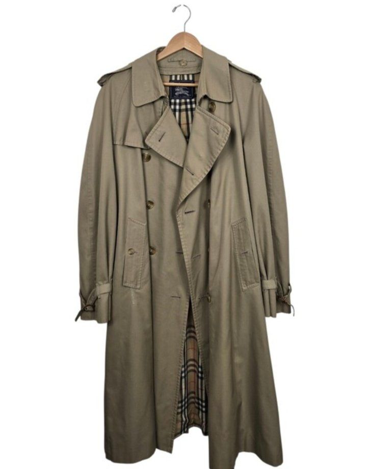 Vintage Burberry Made in England Trench Coat 54 REG Belted Zip Wool Liner Khaki