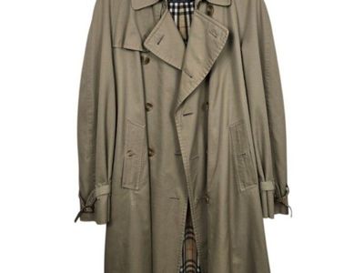 Vintage Burberry Made in England Trench Coat 54 REG Belted Zip Wool Liner Khaki