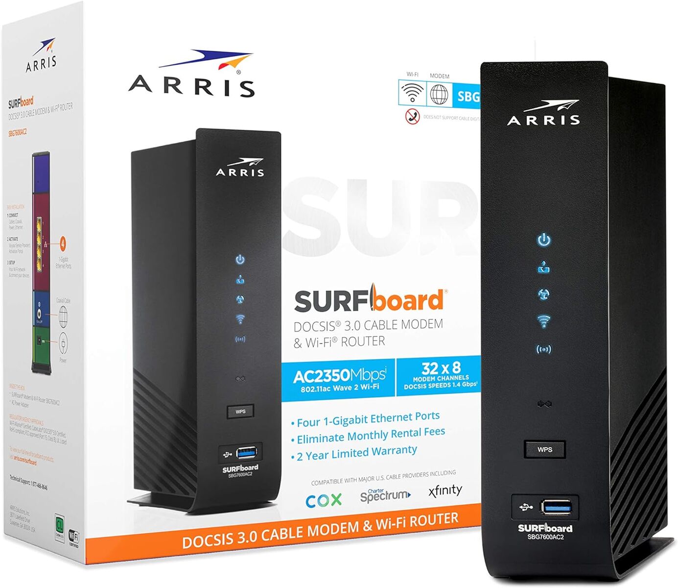 ARRIS (SBG7600AC2) - Cable Modem Router Combo - DOCSIS 3.0 & AC2350 WiFI