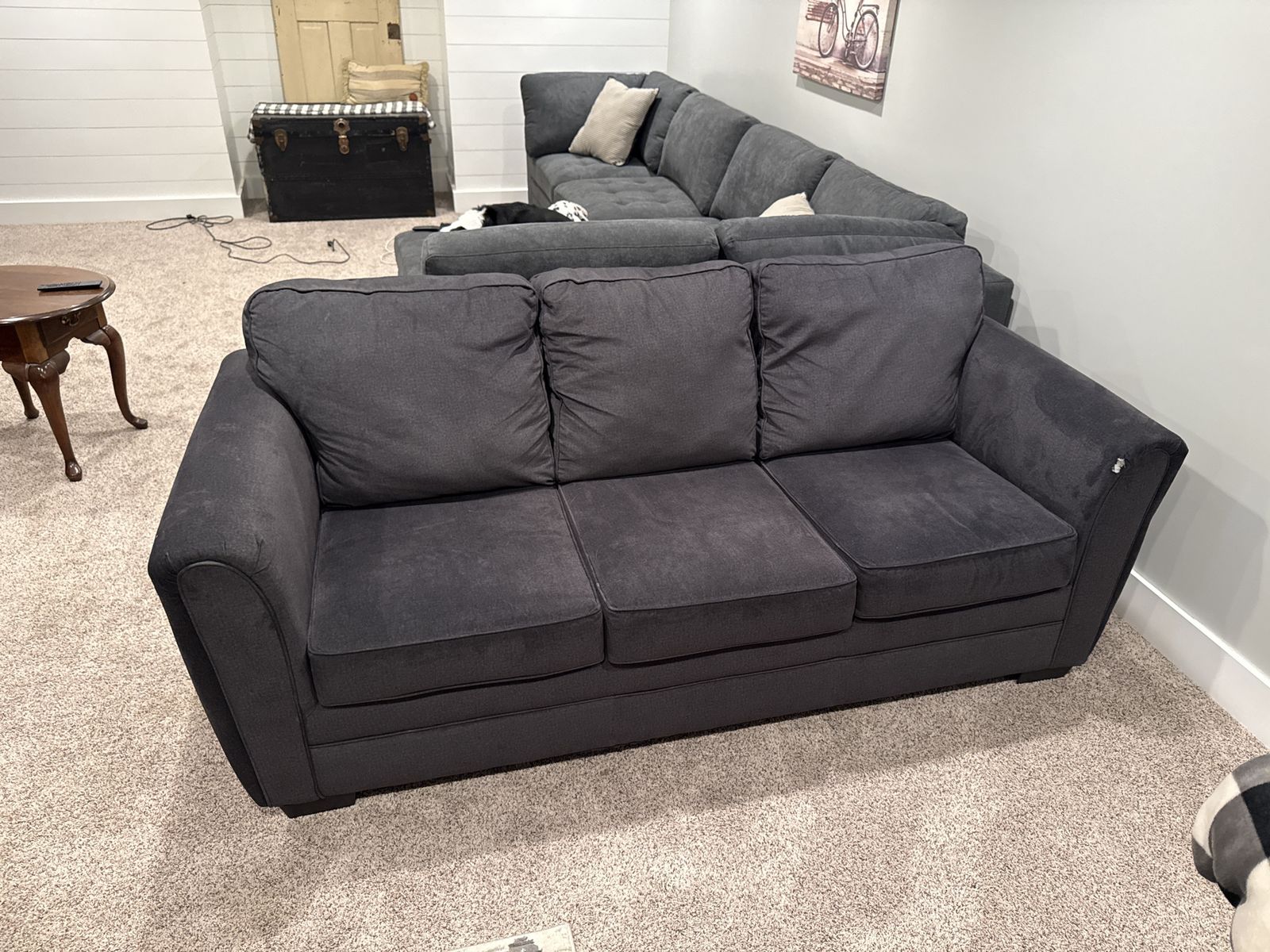 Used 3-Seat Dark Gray Sofa Couch - Comfortable and Durable