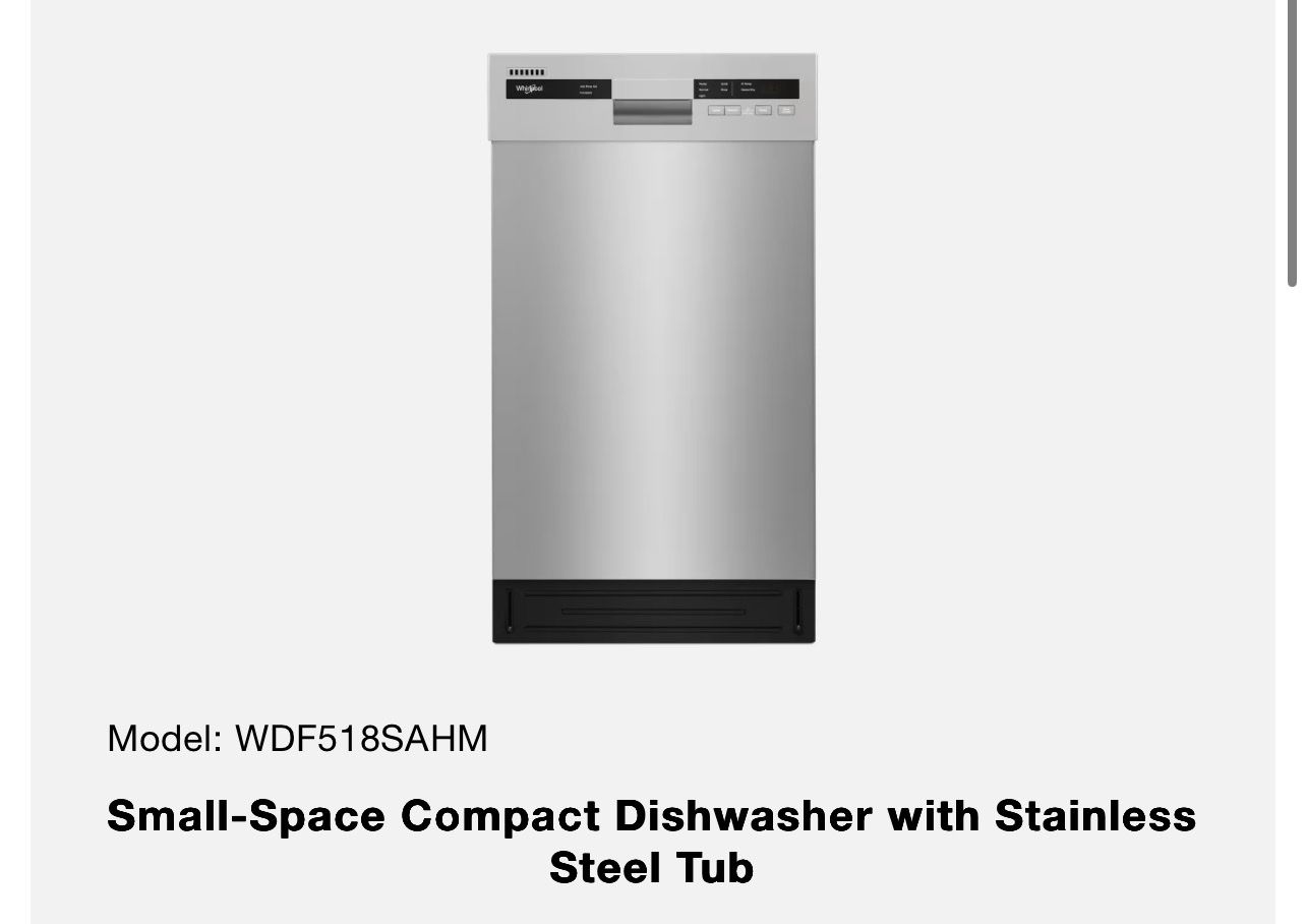 New Whirlpool 18 Inch Built-In Dishwasher Stainless Steel 